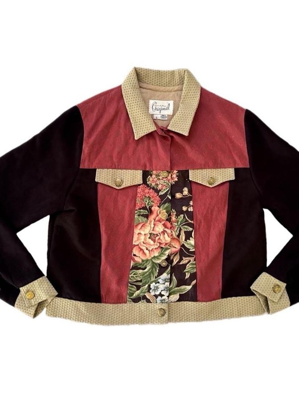 Original Sharon LocMonaco Colorblock Floral Panel Jacket in Black, Pink & Cream